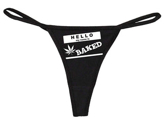 Knaughty Knickers Women's Hello My Name Baked Tag Pot Weed Leaf Thong