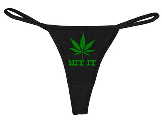 Knaughty Knickers Women's Hit It with Marijuana Pot Weed Leaf Funny Thong