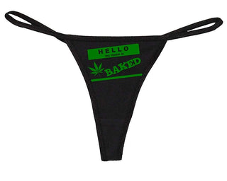 Knaughty Knickers Women's Hello My Name Baked Tag Pot Weed Leaf Thong