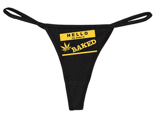 Knaughty Knickers Women's Hello My Name Baked Tag Pot Weed Leaf Thong