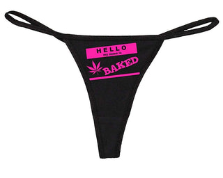 Knaughty Knickers Women's Hello My Name Baked Tag Pot Weed Leaf Thong