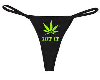 Knaughty Knickers Women's Hit It with Marijuana Pot Weed Leaf Funny Thong