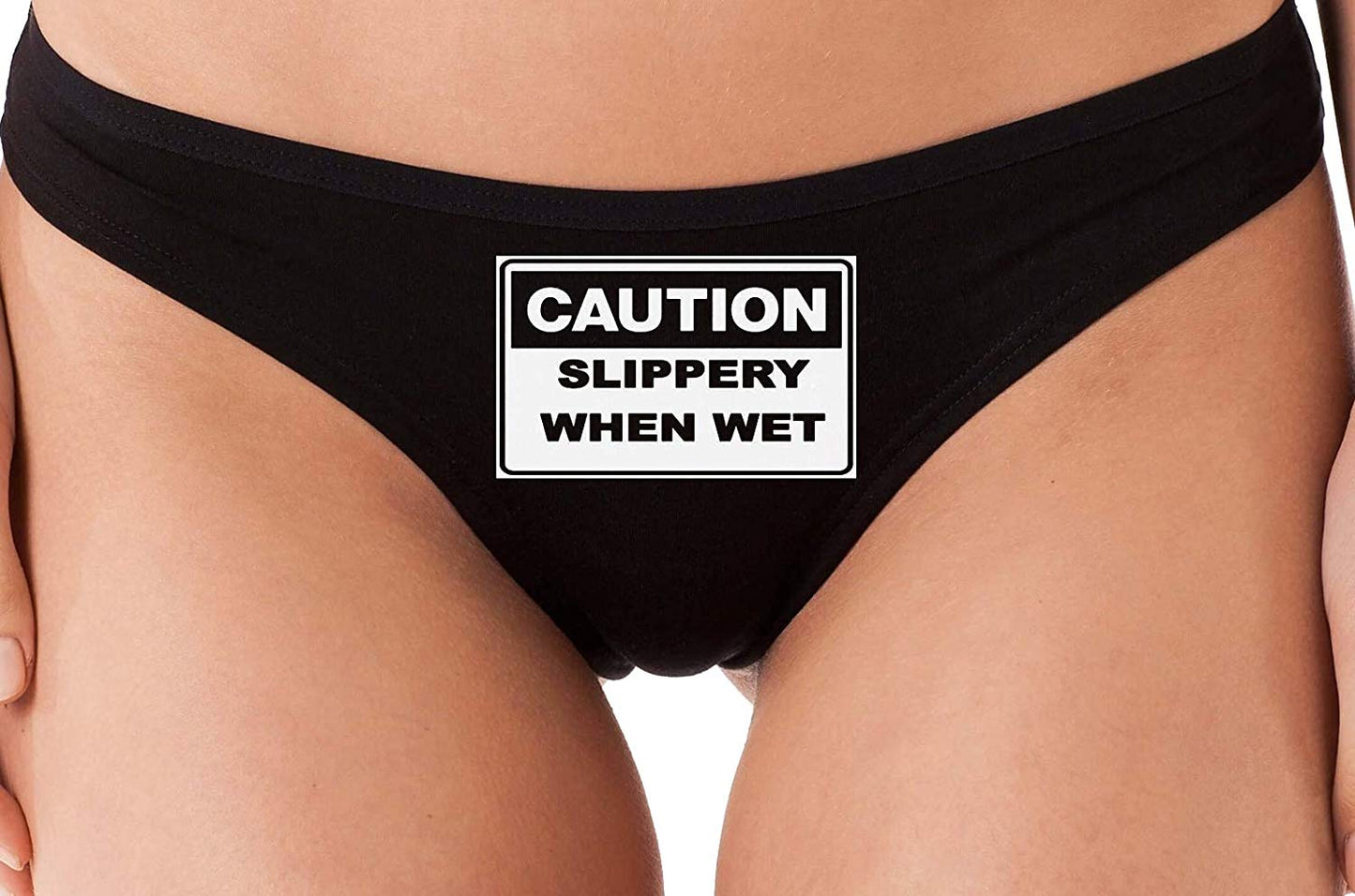 Knaughty Knickers Caution Slippery When Wet Funny Flirty Black Thong U –  Cat House Riot