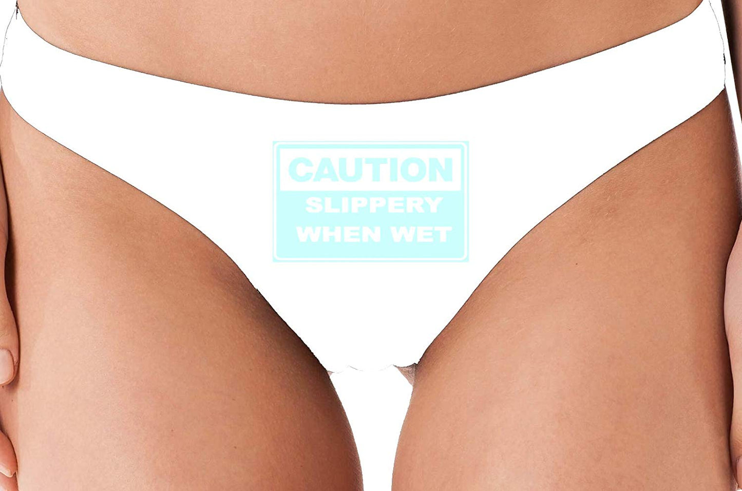 Knaughty Knickers Caution Slippery When Wet Funny Flirty White Thong Underwear