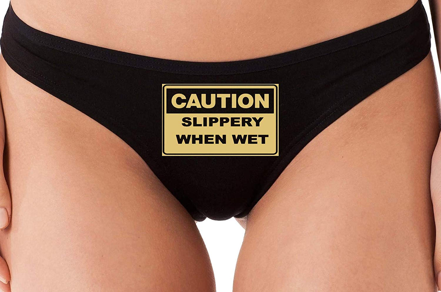 Knaughty Knickers Caution Slippery When Wet Funny Flirty Black Thong U –  Cat House Riot