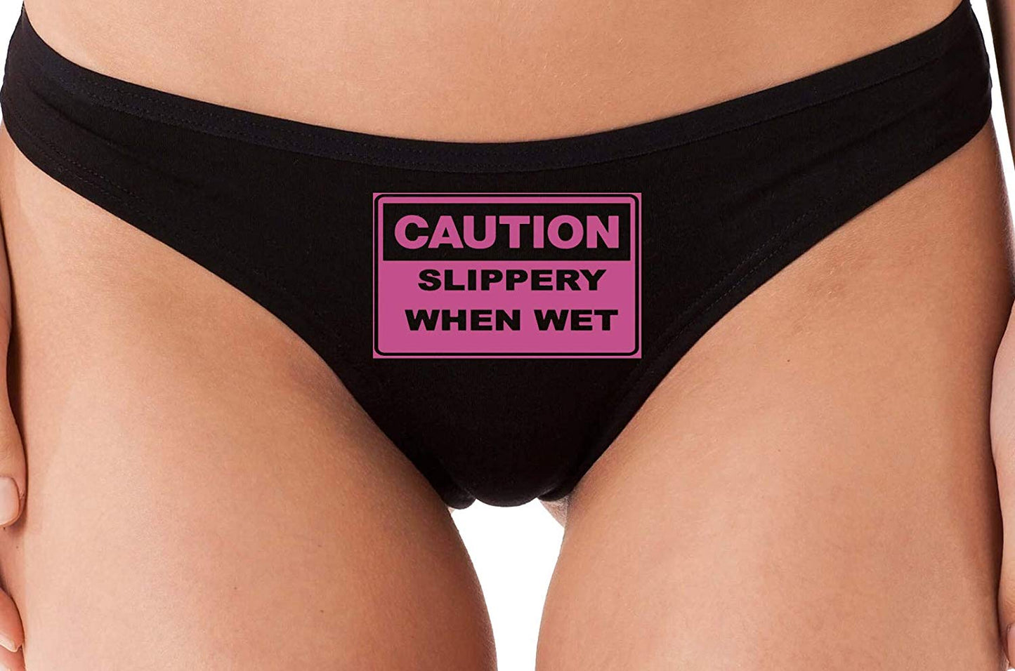 Knaughty Knickers Caution Slippery When Wet Funny Flirty Black Thong U –  Cat House Riot