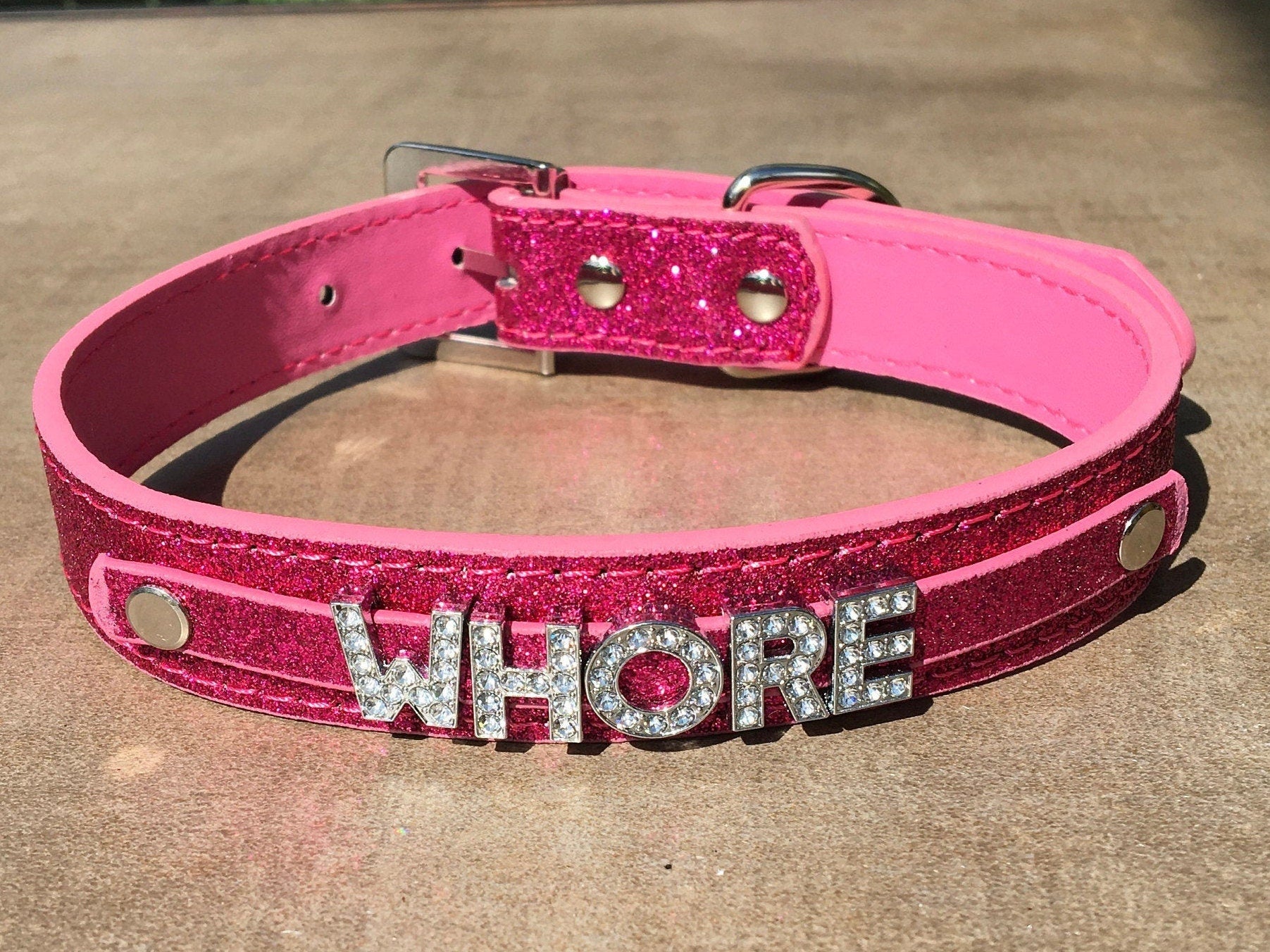 Whore Rhinestone Choker Sparkly Red Hot Vegan Leather Collar Daddy Cat House Riot 