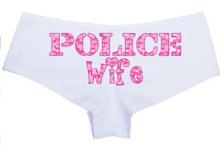 POLICE WIFE PINK camo design new honeymoon engagement bridal bachelorette boy short panty Panties boyshort cop sexy funny party force Wifey