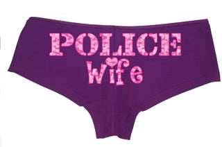 POLICE WIFE PINK camo design new honeymoon engagement bridal bachelorette boy short panty Panties boyshort cop sexy funny party force Wifey